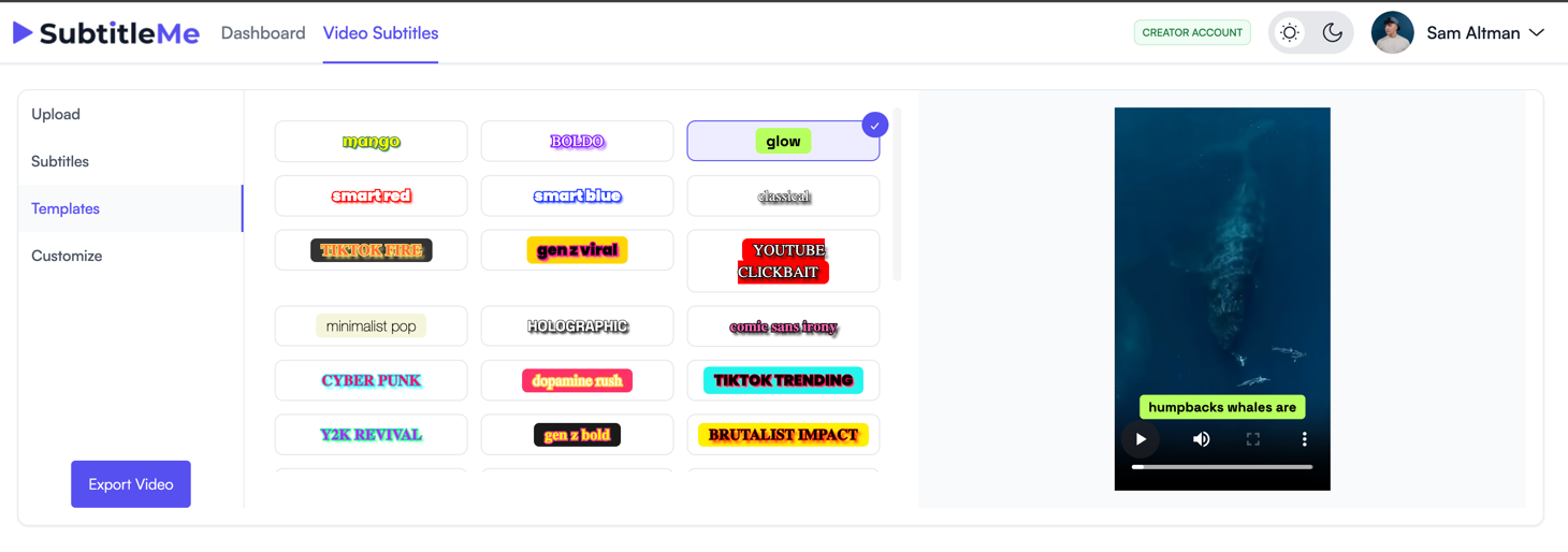 Select template to caption videos